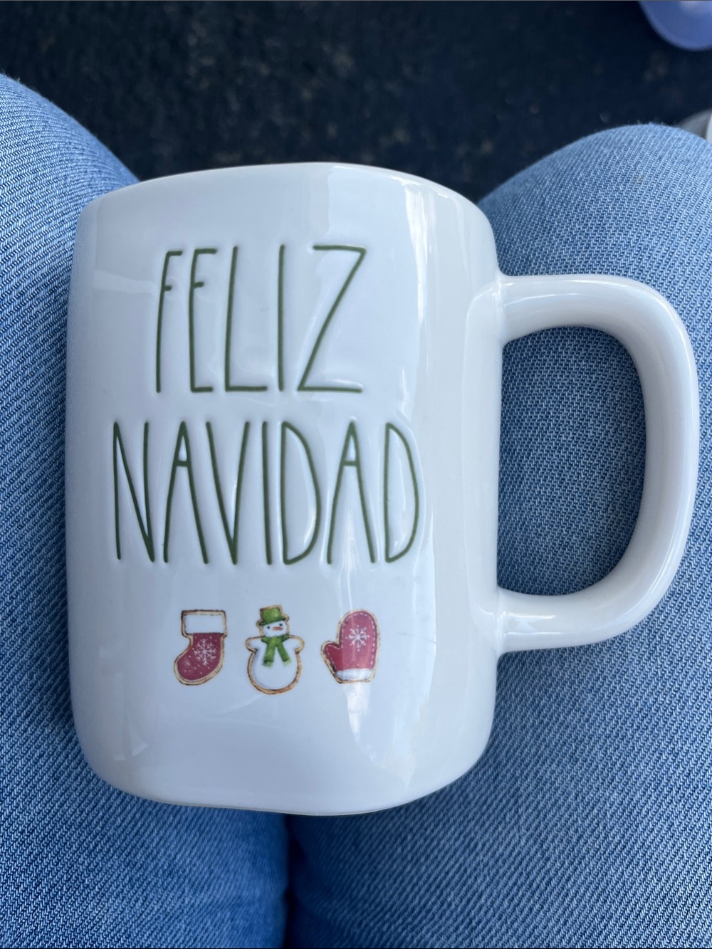 Rae Dunn White 'Feliz Navidad' Holiday Mug with Green Lettering